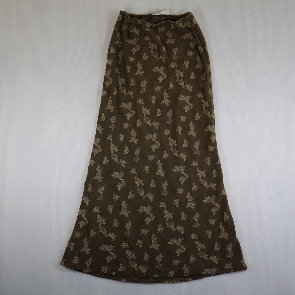 Urban Renewal Maxi Skirt Women's XL Brown Leaf Pattern Textured Boho Whimsigoth